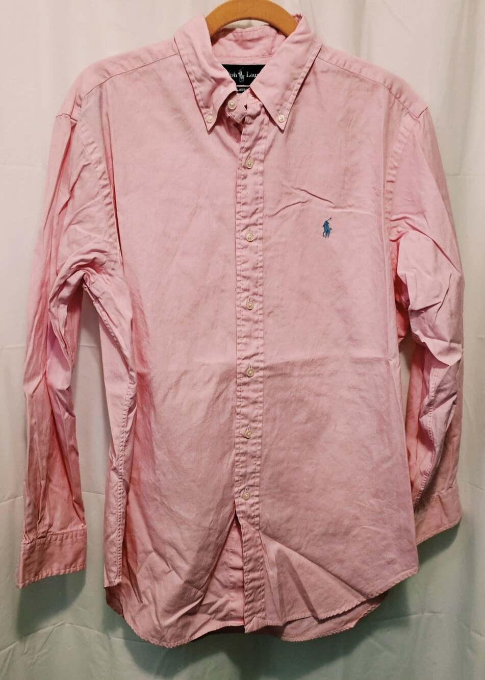 Ralph Lauren Mens Long Sleeve Button Down Shirt Mens Sz L 16 32/33 Cotton Pink